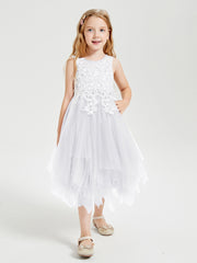 Robes de Demoiselle d'Honneur Junior en Tulle à Longueur de Mollet Blanc