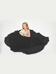 Robe Longue de Demoiselle d'Honneur Junior avec Haut en Paillettes et Jupe en Tulle Noir