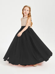 Robe Longue de Demoiselle d'Honneur Junior avec Haut en Paillettes et Jupe en Tulle Noir