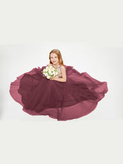 Robe Longue de Demoiselle d'Honneur Junior avec Haut en Paillettes et Jupe en Tulle Cabernet