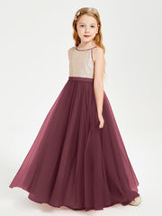 Robe Longue de Demoiselle d'Honneur Junior avec Haut en Paillettes et Jupe en Tulle Cabernet