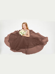 Robe Longue de Demoiselle d'Honneur Junior avec Haut en Paillettes et Jupe en Tulle Chocolat