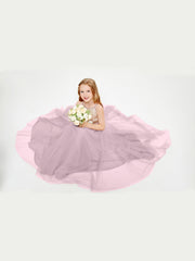 Robe Longue de Demoiselle d'Honneur Junior avec Haut en Paillettes et Jupe en Tulle Dusk