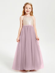 Robe Longue de Demoiselle d'Honneur Junior avec Haut en Paillettes et Jupe en Tulle Dusk