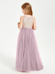 Robe Longue de Demoiselle d'Honneur Junior avec Haut en Paillettes et Jupe en Tulle Dusk