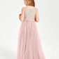 Robe Longue de Demoiselle d'Honneur Junior avec Haut en Paillettes et Jupe en Tulle Rose Poudré
