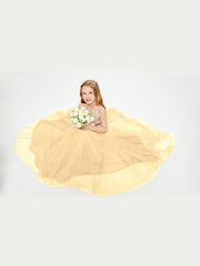 Robe Longue de Demoiselle d'Honneur Junior avec Haut en Paillettes et Jupe en Tulle Or