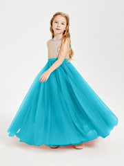 Robe Longue de Demoiselle d'Honneur Junior avec Haut en Paillettes et Jupe en Tulle Jade