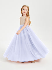 Robe Longue de Demoiselle d'Honneur Junior avec Haut en Paillettes et Jupe en Tulle Lavande