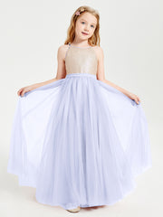 Robe Longue de Demoiselle d'Honneur Junior avec Haut en Paillettes et Jupe en Tulle Lavande