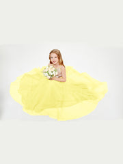 Robe Longue de Demoiselle d'Honneur Junior avec Haut en Paillettes et Jupe en Tulle Citron