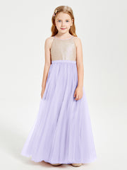 Robe Longue de Demoiselle d'Honneur Junior avec Haut en Paillettes et Jupe en Tulle Lilas