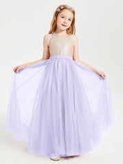 Robe Longue de Demoiselle d'Honneur Junior avec Haut en Paillettes et Jupe en Tulle Lilas