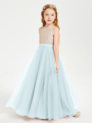 Robe Longue de Demoiselle d'Honneur Junior avec Haut en Paillettes et Jupe en Tulle Brume