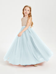 Robe Longue de Demoiselle d'Honneur Junior avec Haut en Paillettes et Jupe en Tulle Brume