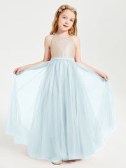 Robe Longue de Demoiselle d'Honneur Junior avec Haut en Paillettes et Jupe en Tulle Brume