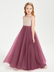 Robe Longue de Demoiselle d'Honneur Junior avec Haut en Paillettes et Jupe en Tulle Mûre
