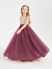 Robe Longue de Demoiselle d'Honneur Junior avec Haut en Paillettes et Jupe en Tulle Mûre