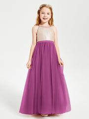 Robe Longue de Demoiselle d'Honneur Junior avec Haut en Paillettes et Jupe en Tulle Orchidee