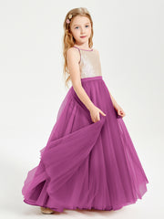 Robe Longue de Demoiselle d'Honneur Junior avec Haut en Paillettes et Jupe en Tulle Orchidee