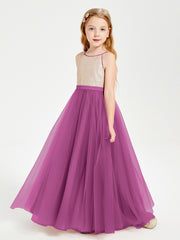 Robe Longue de Demoiselle d'Honneur Junior avec Haut en Paillettes et Jupe en Tulle Orchidee
