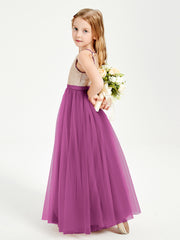 Robe Longue de Demoiselle d'Honneur Junior avec Haut en Paillettes et Jupe en Tulle Orchidee