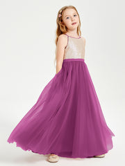 Robe Longue de Demoiselle d'Honneur Junior avec Haut en Paillettes et Jupe en Tulle Orchidee
