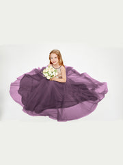 Robe Longue de Demoiselle d'Honneur Junior avec Haut en Paillettes et Jupe en Tulle Plum