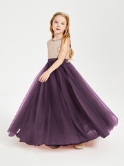Robe Longue de Demoiselle d'Honneur Junior avec Haut en Paillettes et Jupe en Tulle Plum