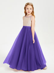 Robe Longue de Demoiselle d'Honneur Junior avec Haut en Paillettes et Jupe en Tulle Régence