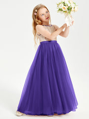 Robe Longue de Demoiselle d'Honneur Junior avec Haut en Paillettes et Jupe en Tulle Régence