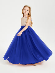 Robe Longue de Demoiselle d'Honneur Junior avec Haut en Paillettes et Jupe en Tulle Bleu Royale