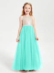 Robe Longue de Demoiselle d'Honneur Junior avec Haut en Paillettes et Jupe en Tulle Spa