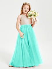 Robe Longue de Demoiselle d'Honneur Junior avec Haut en Paillettes et Jupe en Tulle Spa
