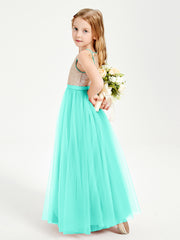 Robe Longue de Demoiselle d'Honneur Junior avec Haut en Paillettes et Jupe en Tulle Spa