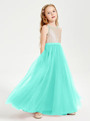 Robe Longue de Demoiselle d'Honneur Junior avec Haut en Paillettes et Jupe en Tulle Spa