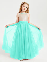 Robe Longue de Demoiselle d'Honneur Junior avec Haut en Paillettes et Jupe en Tulle Spa