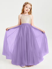 Robe Longue de Demoiselle d'Honneur Junior avec Haut en Paillettes et Jupe en Tulle Tahiti