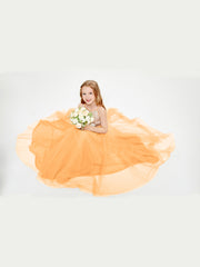 Robe Longue de Demoiselle d'Honneur Junior avec Haut en Paillettes et Jupe en Tulle Mandarine
