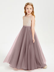 Robe Longue de Demoiselle d'Honneur Junior avec Haut en Paillettes et Jupe en Tulle Vintage Mauve