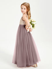 Robe Longue de Demoiselle d'Honneur Junior avec Haut en Paillettes et Jupe en Tulle Vintage Mauve