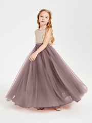 Robe Longue de Demoiselle d'Honneur Junior avec Haut en Paillettes et Jupe en Tulle Vintage Mauve
