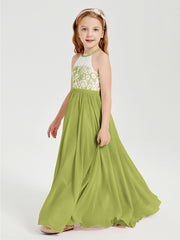 Robes de Demoiselle d'Honneur Longues en Mousseline avec Haut en Dentelle Trèfle