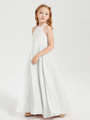 Robes de Demoiselle d'Honneur Longues en Mousseline avec Haut en Dentelle Ivoire