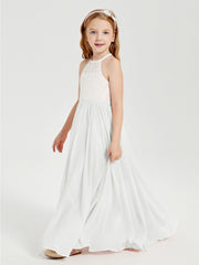 Robes de Demoiselle d'Honneur Longues en Mousseline avec Haut en Dentelle Ivoire