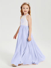 Robes de Demoiselle d'Honneur Longues en Mousseline avec Haut en Dentelle Lavande