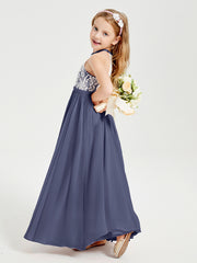 Robes de Demoiselle d'Honneur Longues en Mousseline avec Haut en Dentelle Orageux