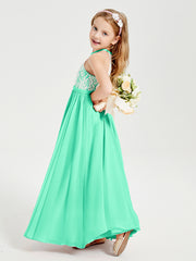 Robes de Demoiselle d'Honneur Longues en Mousseline avec Haut en Dentelle Turquoise