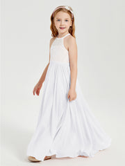 Robes de Demoiselle d'Honneur Longues en Mousseline avec Haut en Dentelle Blanc