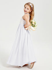 Robes de Demoiselle d'Honneur Longues en Mousseline avec Haut en Dentelle Blanc